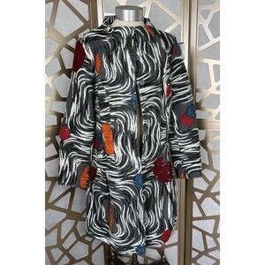 Samuel Dong 3/4 Coat Grey Wool Blend Women M Patch Work Swirls above knee boho